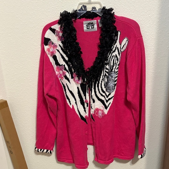 Storybook Knits for HSN Pink Tank Top with Zebra Trim and coordinating cardigan - Picture 5 of 11